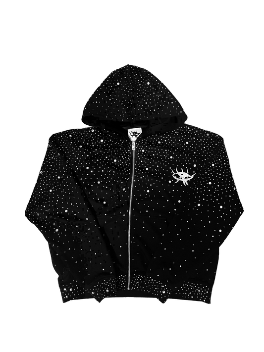 Hoodie streetwear noir à strass constellation APOGYSM
